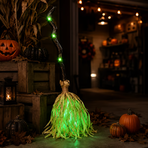๐งน Animated Moving Witch Broom โ ๐ป Spooky Light, Sound & Motion Halloween Party Prop ๐