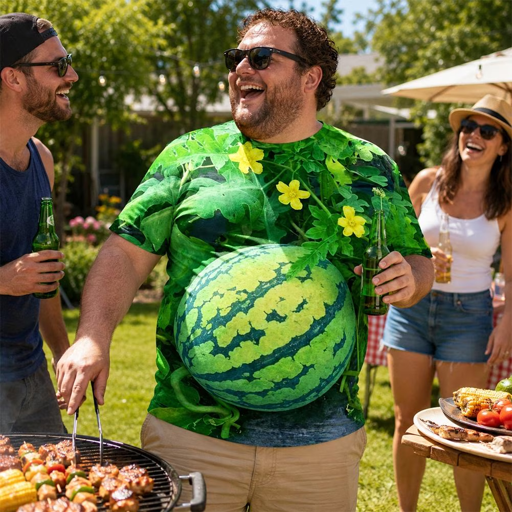 ๐ Funny 3D Watermelon Belly T-Shirt & Shorts Set โ Summer Fruit Outfit