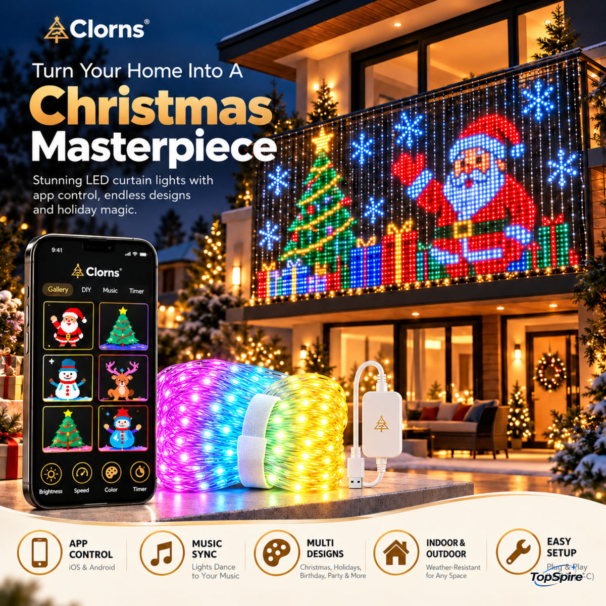 🔥 LAST DAY: 50% OFF —TopSpire®Smart Animated Christmas Lights