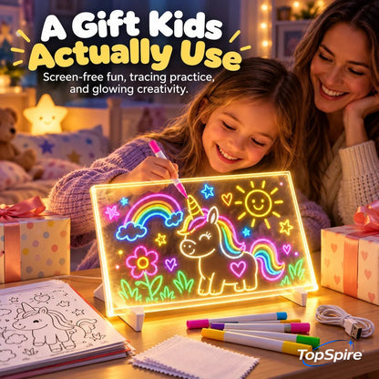 🔥 LAST DAY: 50% OFF —🌈 TopSpire®Magic LED Drawing Board for Kids – Reusable Glow Art & Tracing Kit 🎨