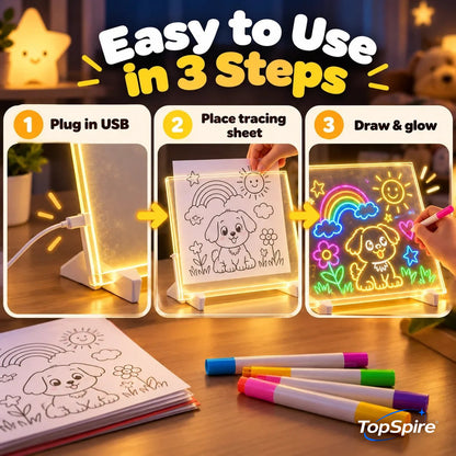 🔥 LAST DAY: 50% OFF —🌈 TopSpire®Magic LED Drawing Board for Kids – Reusable Glow Art & Tracing Kit 🎨