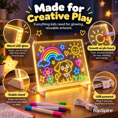 🔥 LAST DAY: 50% OFF —🌈 TopSpire®Magic LED Drawing Board for Kids – Reusable Glow Art & Tracing Kit 🎨