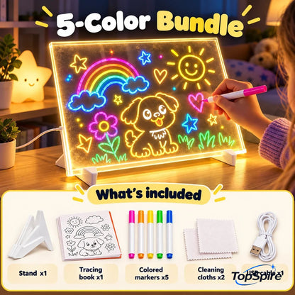 🔥 LAST DAY: 50% OFF —🌈 TopSpire®Magic LED Drawing Board for Kids – Reusable Glow Art & Tracing Kit 🎨