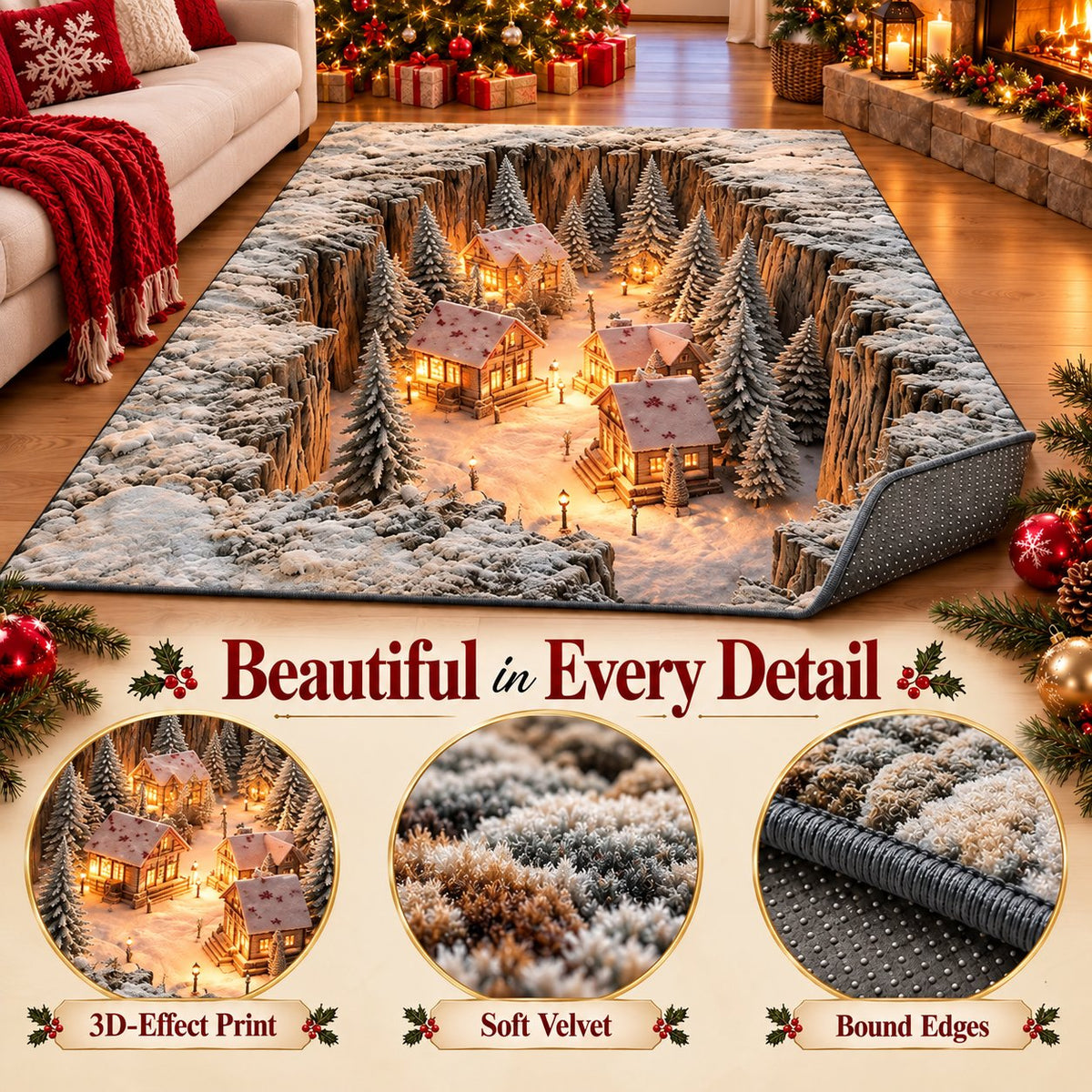 Optical Illusion Christmas Scene Rug | Bring A Hidden Winter Village To Your Floor
