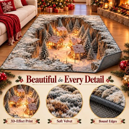 Optical Illusion Christmas Scene Rug | Bring A Hidden Winter Village To Your Floor