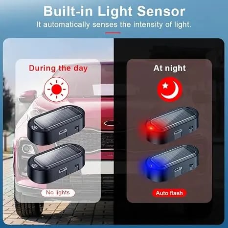 Solar Powered Fake Car Alarm Light, Auto Light Sensor LED Simulated Security Warning Flashing Light - image 2