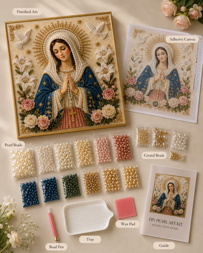 🎉🙏 Divine Pearl Bead Virgin Mary Icon – A Peaceful DIY Faith Art Gift ✨