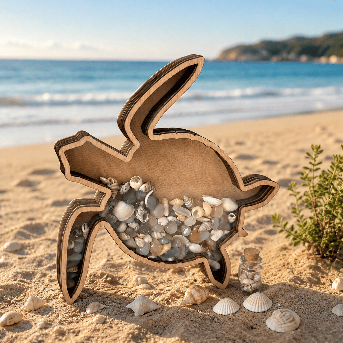 🌊 Ocean Memory Turtle Shadow Box – Coastal Seashell Display Keepsake for Beach Treasures &amp; Travel Memories