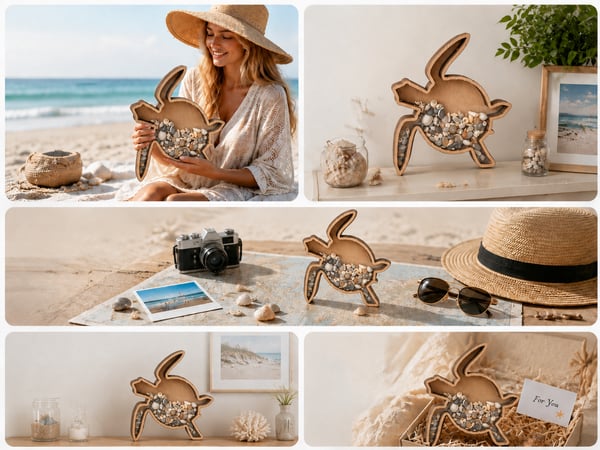 🌊 Ocean Memory Turtle Shadow Box – Coastal Seashell Display Keepsake for Beach Treasures &amp; Travel Memories