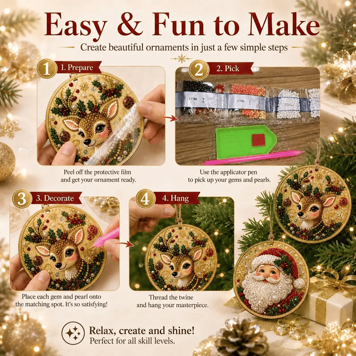 🔥Only $17.99 Last Day Promotion!🎄Christmas DIY Diamond Painting Ornaments Kit (6 PCS)🎅