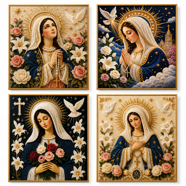 🎉🙏 Divine Pearl Bead Virgin Mary Icon – A Peaceful DIY Faith Art Gift ✨