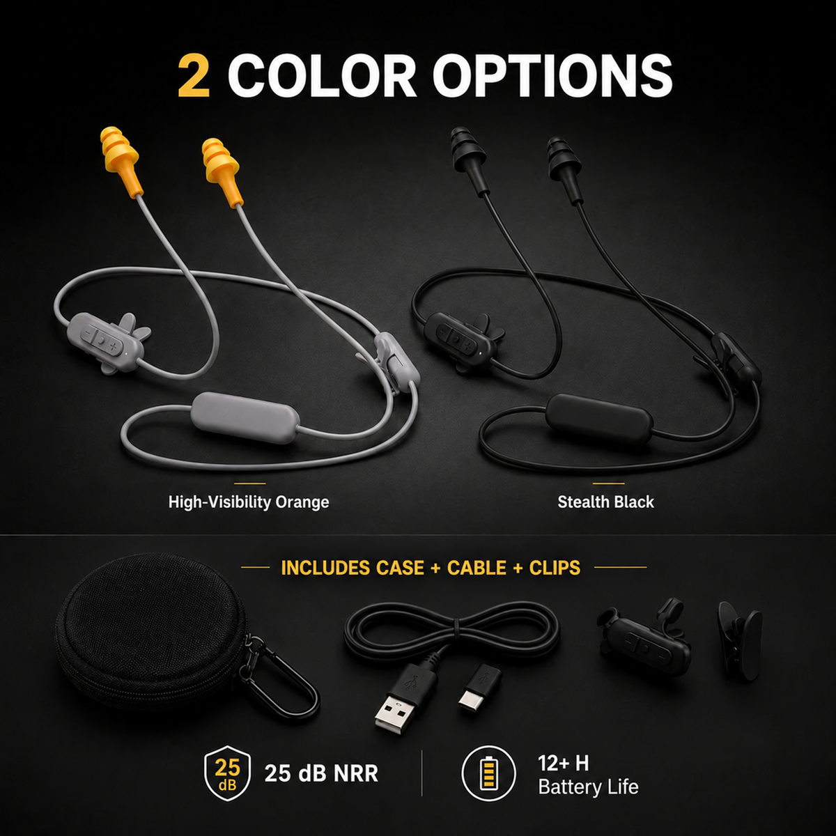 🎧 25dB NRR Wireless Hearing Protection Earbuds – 12+H Battery, Bluetooth & IP65