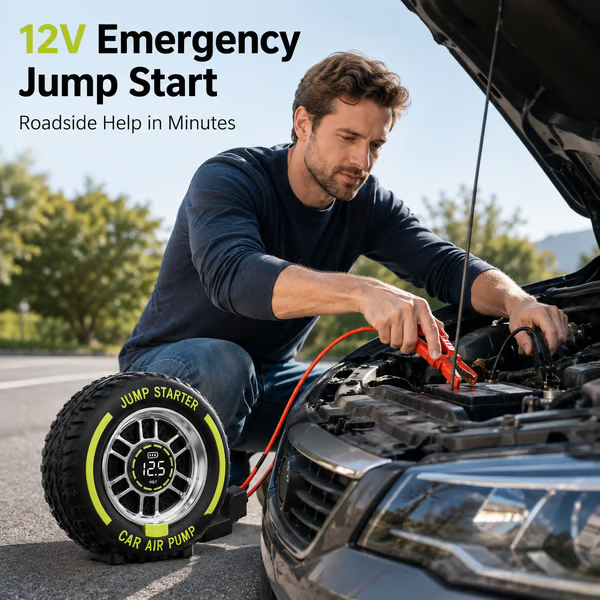 ⚡ 2-in-1 150 PSI Tire Inflator & 12V Jump Starter