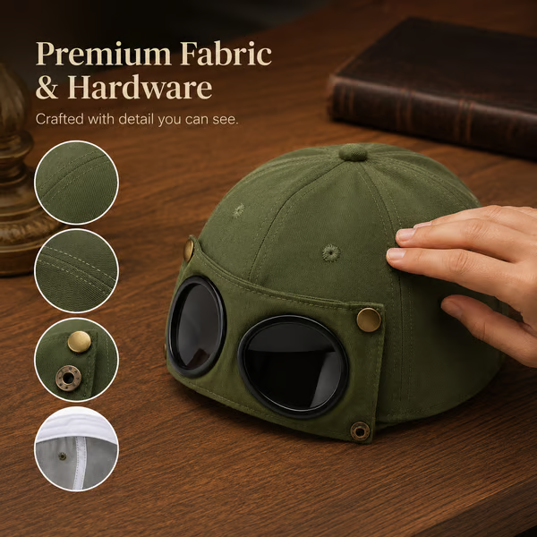 🧢 Detachable Goggle Pilot Cap — Vintage Washed Cotton Streetwear 😎