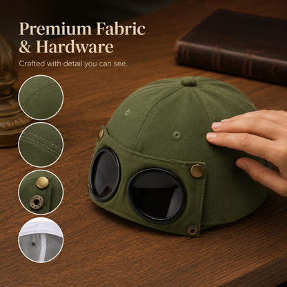 🧢 Detachable Goggle Pilot Cap — Vintage Washed Cotton Streetwear 😎