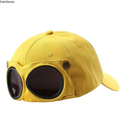 🧢 Detachable Goggle Pilot Cap — Vintage Washed Cotton Streetwear 😎