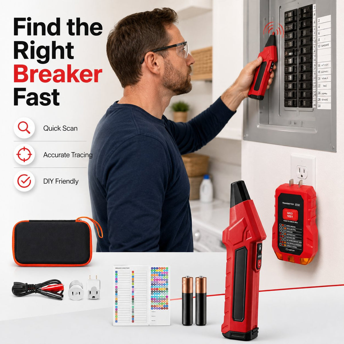 ⚡ Portable Circuit Breaker Finder &amp; GFCI Tester Kit – 4-Adapter Electrical Tracing Tool 🧰