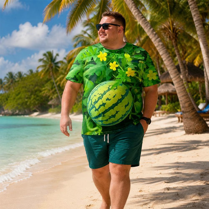 🍉 Funny 3D Watermelon Belly T-Shirt & Shorts Set – Summer Fruit Outfit