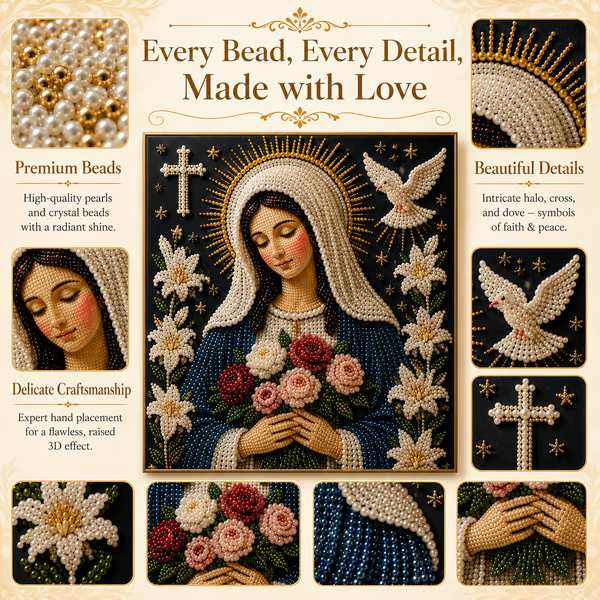 🎉🙏 Divine Pearl Bead Virgin Mary Icon – A Peaceful DIY Faith Art Gift ✨