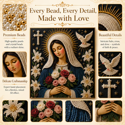 🎉🙏 Divine Pearl Bead Virgin Mary Icon – A Peaceful DIY Faith Art Gift ✨