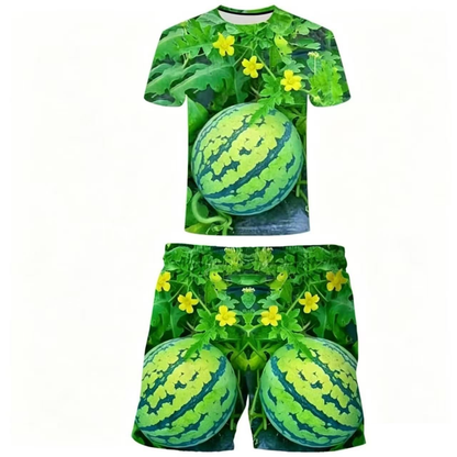 🍉 Funny 3D Watermelon Belly T-Shirt & Shorts Set – Summer Fruit Outfit