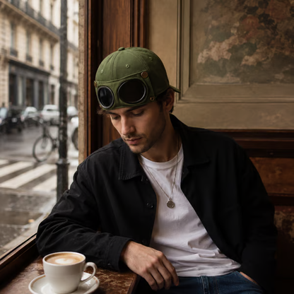 🧢 Detachable Goggle Pilot Cap — Vintage Washed Cotton Streetwear 😎
