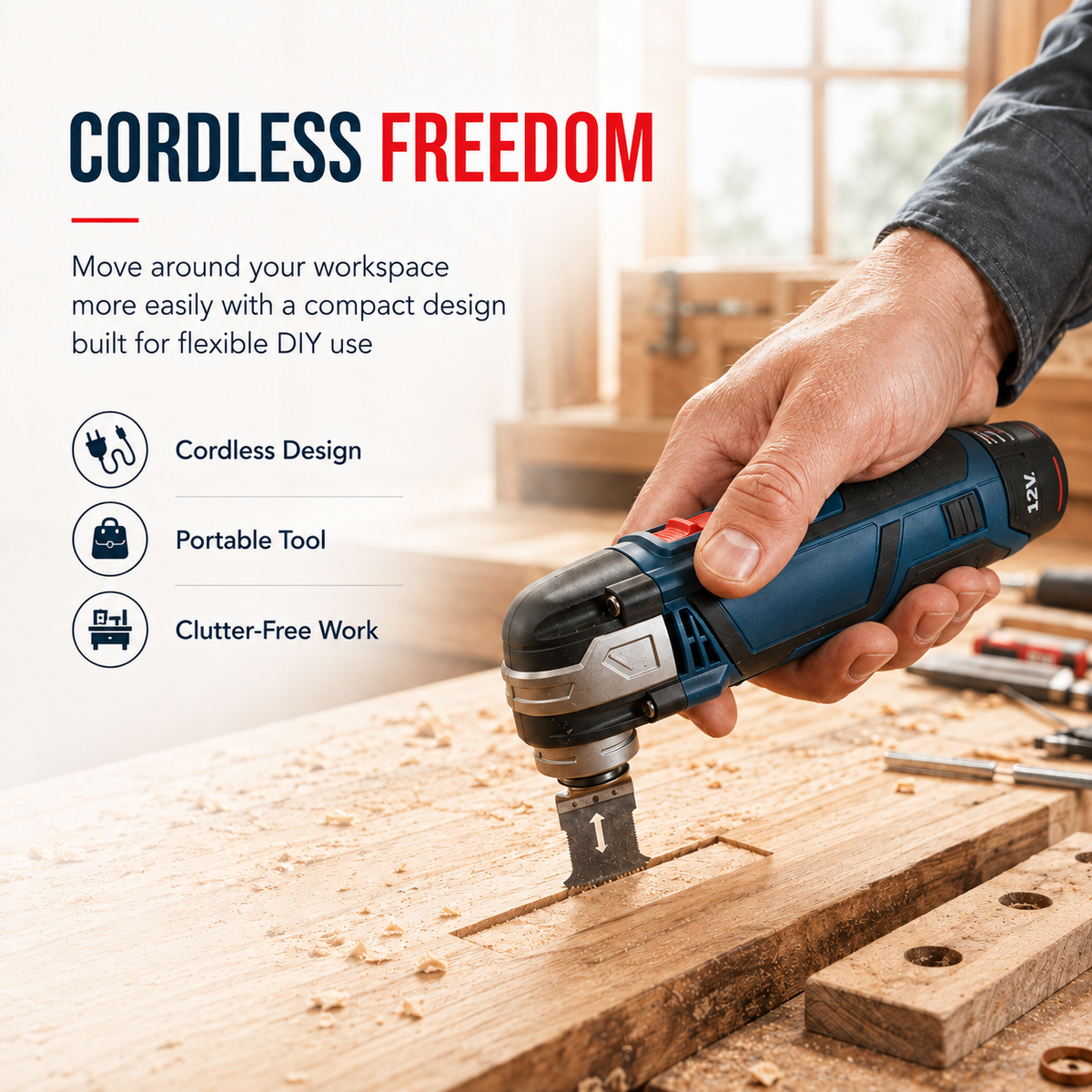 🔧12V Cordless Precision Cutter – Clean Detail, Plunge & Flush Cuts Made Easy