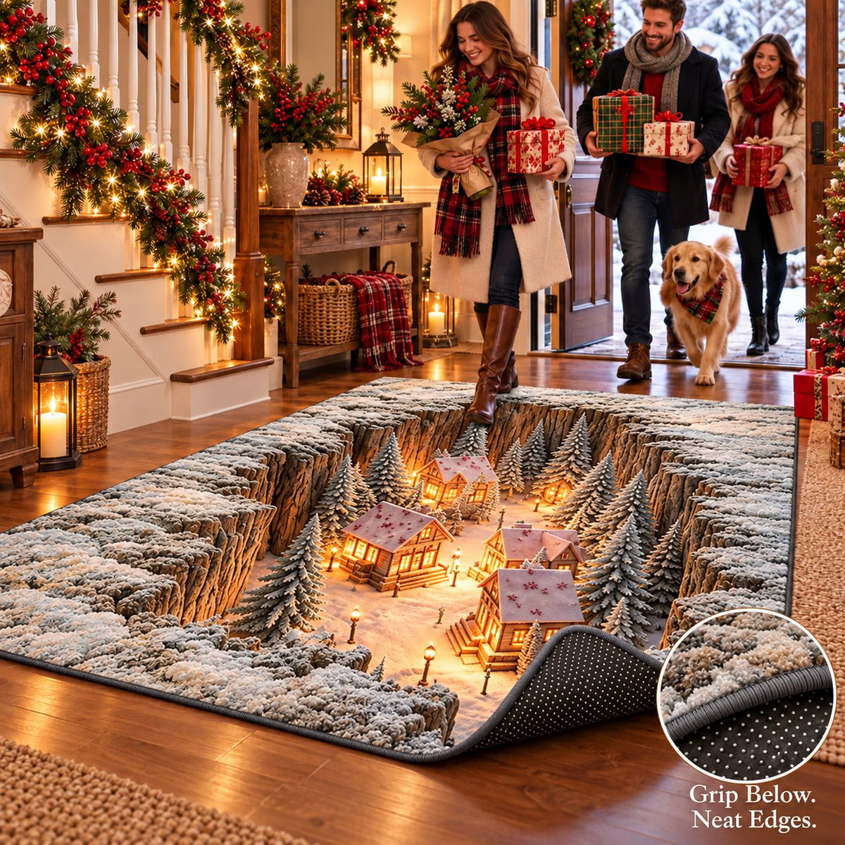 Optical Illusion Christmas Scene Rug | Bring A Hidden Winter Village To Your Floor