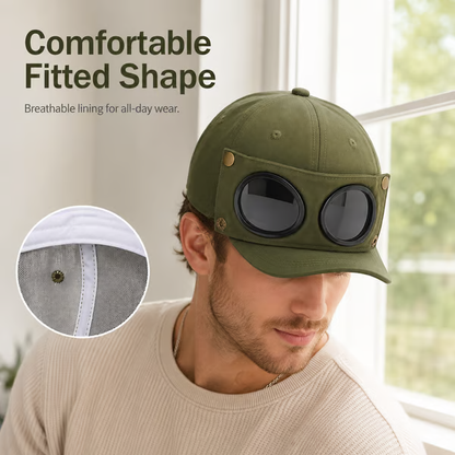 🧢 Detachable Goggle Pilot Cap — Vintage Washed Cotton Streetwear 😎