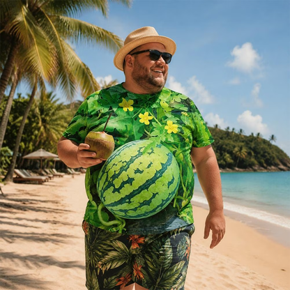 🍉 Funny 3D Watermelon Belly T-Shirt & Shorts Set – Summer Fruit Outfit