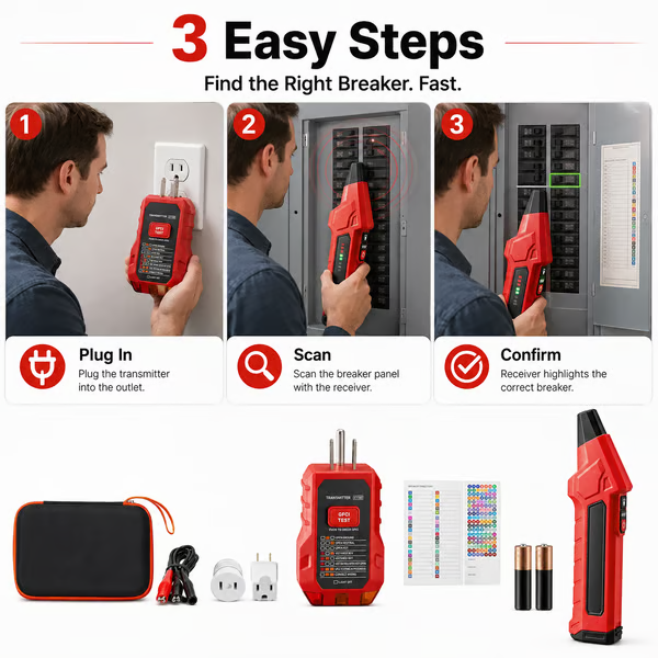 ⚡ Portable Circuit Breaker Finder &amp; GFCI Tester Kit – 4-Adapter Electrical Tracing Tool 🧰
