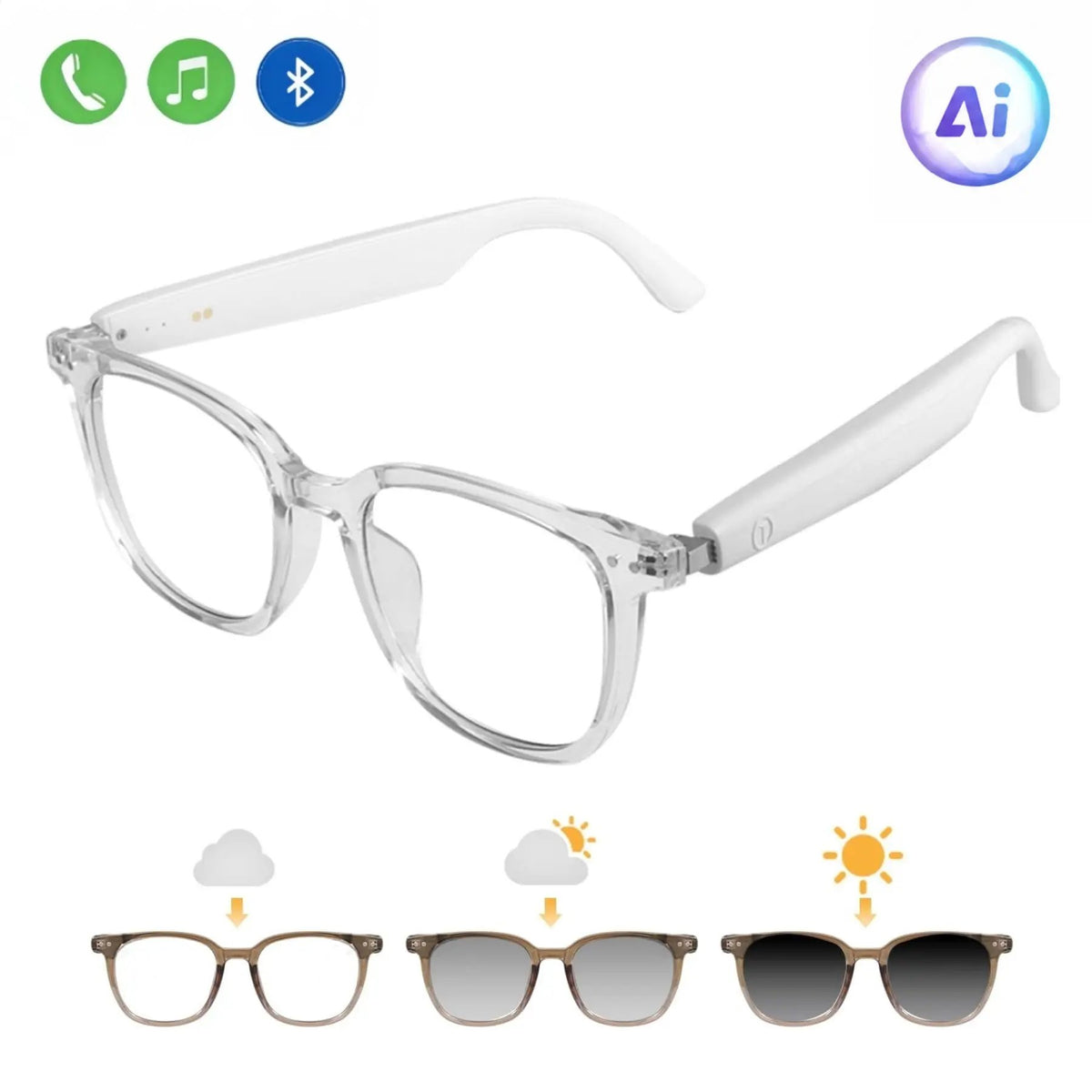👓 VUB Smart Translation Glasses – Unisex Bluetooth Audio Eyewear with Real-Time AI Translation, Photochromic Transition Lenses, Blue Light Filtering & Tortoiseshell Frame