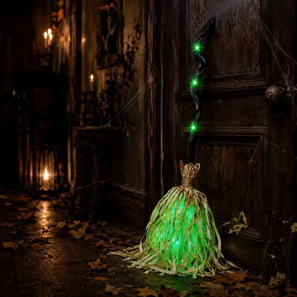 🧹 Animated Moving Witch Broom — 👻 Spooky Light, Sound & Motion Halloween Party Prop 🎃