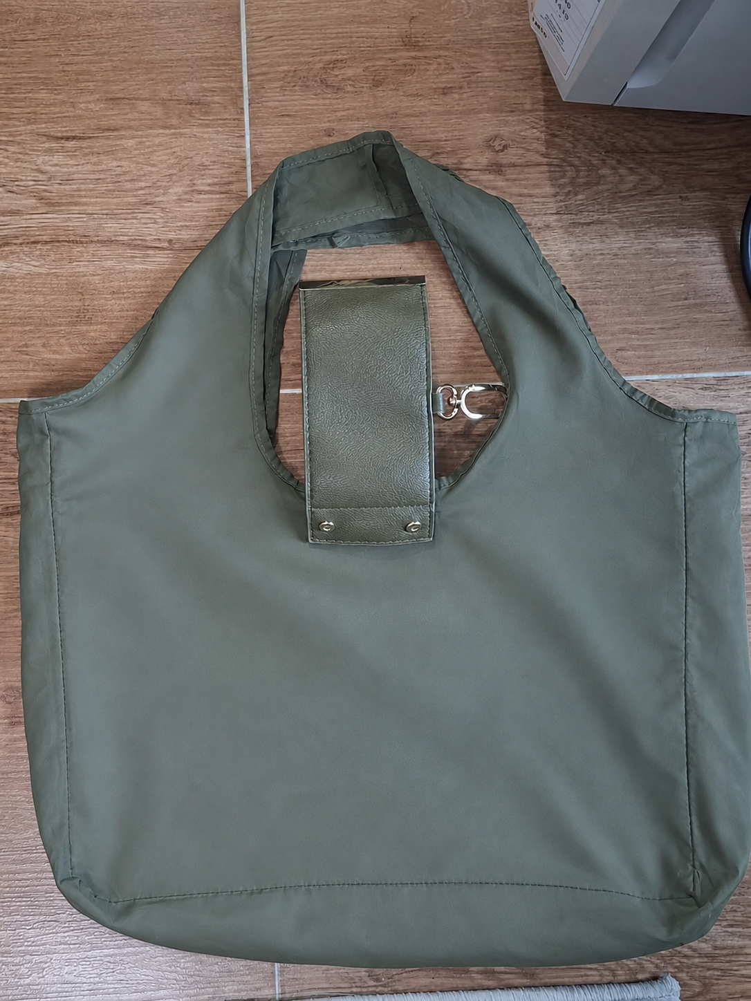 Olive green tote unfolded
