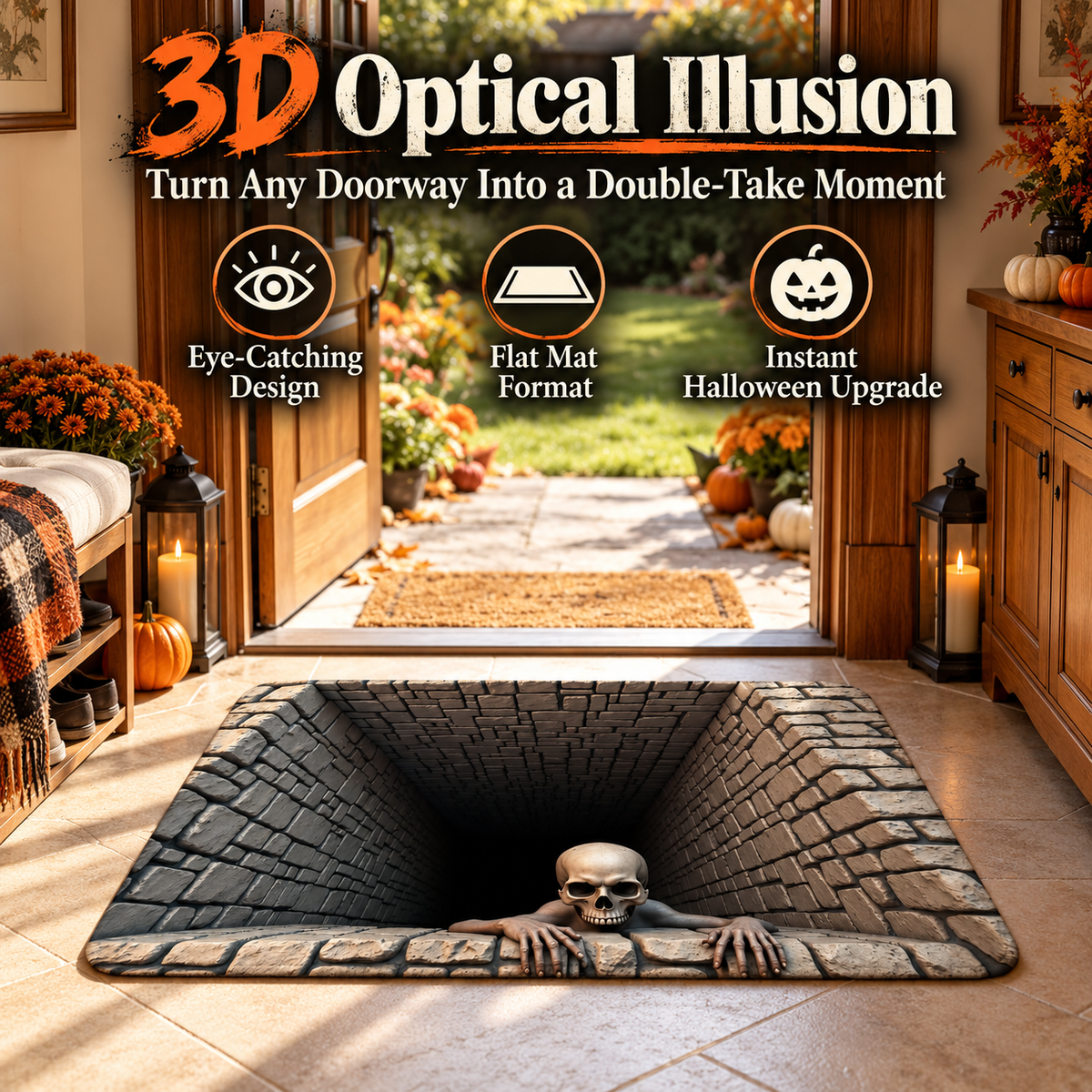 🔥 Last Day 50% OFF –❤️3D Halloween Optical Illusion Door Mat – Spooky Non-Slip Entryway Rug