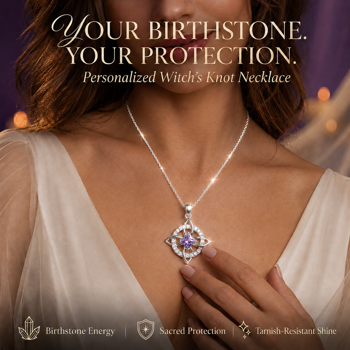 ✨Mystical Birthstone Witches Knot Necklace – Natural Crystal 🔮💞Protect Your Loved Ones