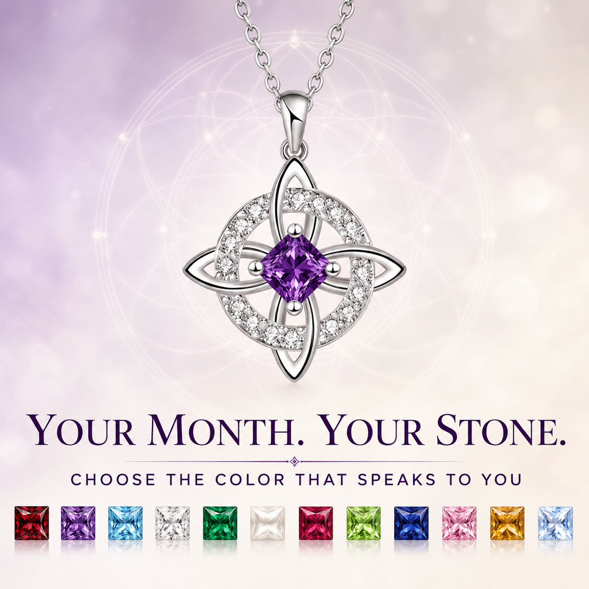 ✨Mystical Birthstone Witches Knot Necklace – Natural Crystal 🔮💞Protect Your Loved Ones