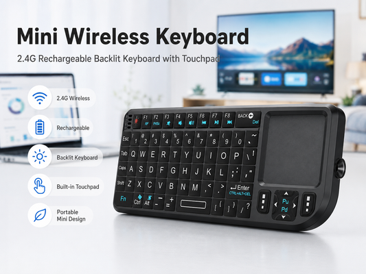 💥 Last Day 49% OFF -Mini Wireless Keyboard, 2.4G Rechargeable Backlight Keyboard with Touchpad