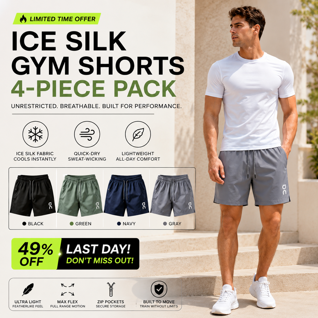 🔥 Last Day 49% OFF –❄️ Ice Silk Quick-Dry Athletic Gym Shorts 4-Piece Pack – Unrestricted Breathable Comfort