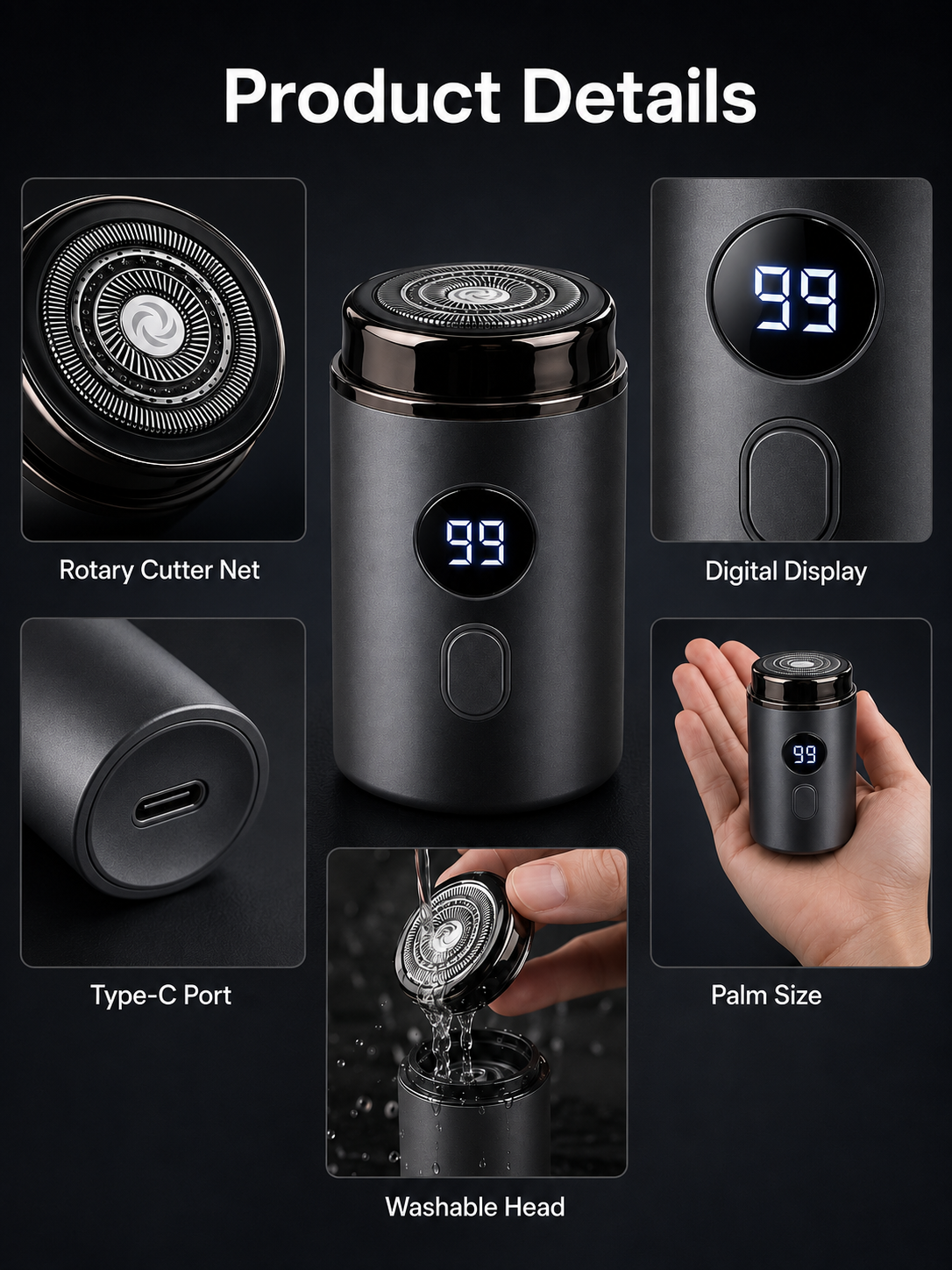 🔥 Last Day 50% OFF –Mini Electric Shaver with LED Display & USB-C Charging