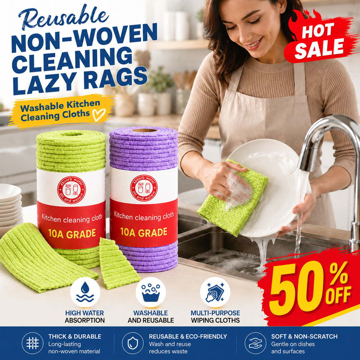 🔥 BUY 1 GET 1 FREE 🔥 – Reusable Tear-Away Cleaning Cloth Roll