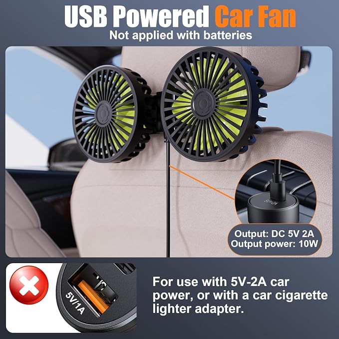 ❄️ Dual-Head USB Car Fan — Keep Your Backseat Cool