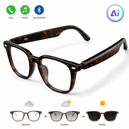 👓 VUB Smart Translation Glasses – Unisex Bluetooth Audio Eyewear with Real-Time AI Translation, Photochromic Transition Lenses, Blue Light Filtering & Tortoiseshell Frame