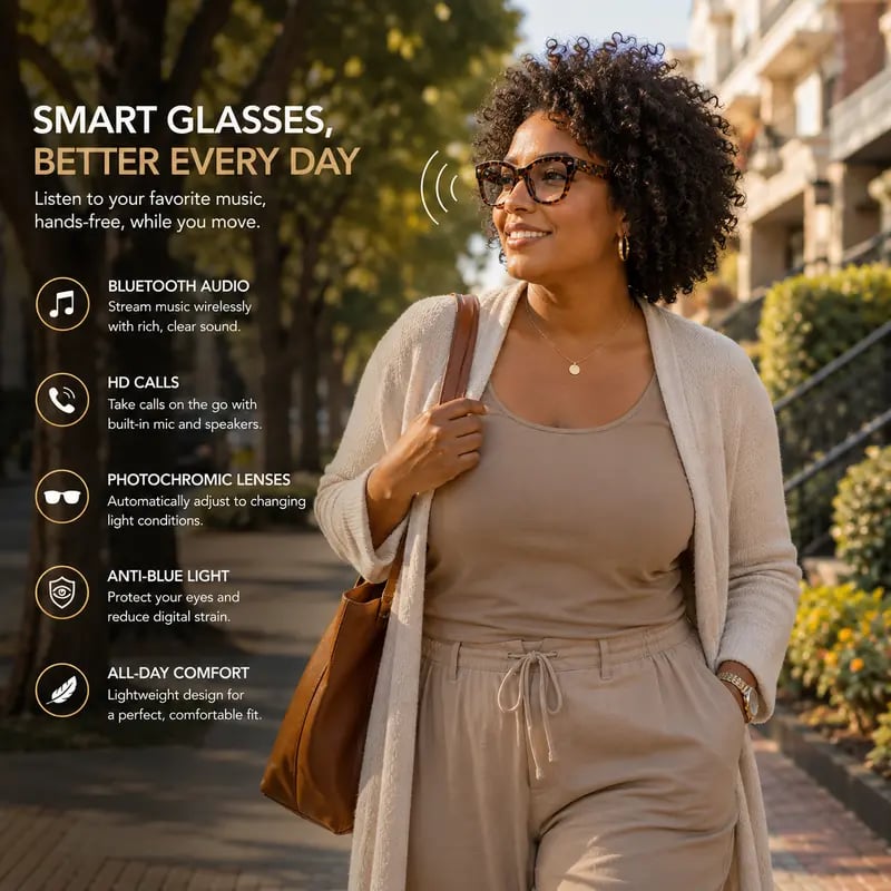 👓 VUB Smart Translation Glasses – Unisex Bluetooth Audio Eyewear with Real-Time AI Translation, Photochromic Transition Lenses, Blue Light Filtering & Tortoiseshell Frame