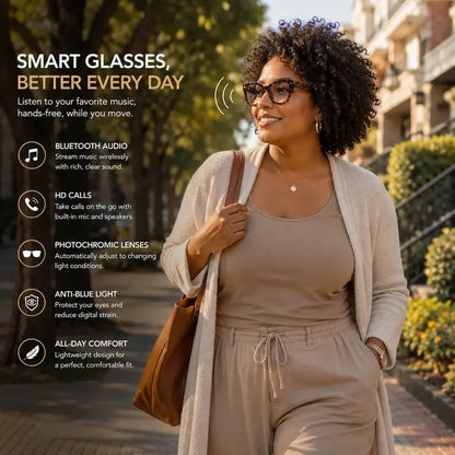 👓 VUB Smart Translation Glasses – Unisex Bluetooth Audio Eyewear with Real-Time AI Translation, Photochromic Transition Lenses, Blue Light Filtering & Tortoiseshell Frame