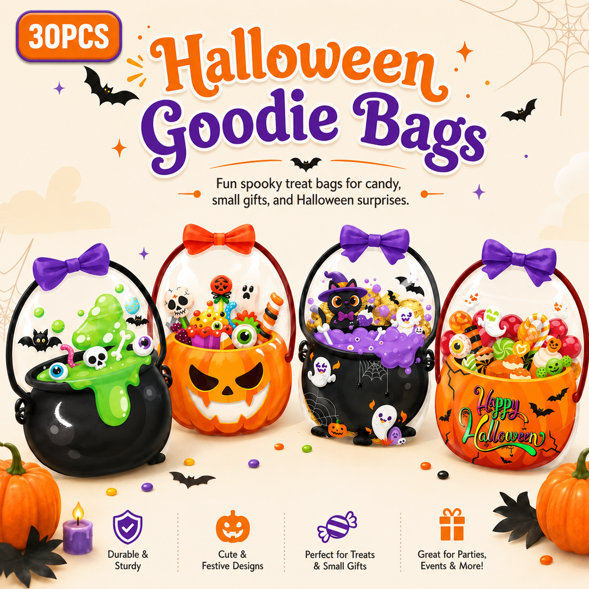 🔥 Last Day 50% OFF – 🎃Cute & Spooky Resealable Candy Treat Bags-30PCS