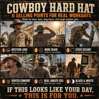 Western Cowboy Hard Hat, Vented Wide Brim Safety Helmet for Construction & Ranch Workers
