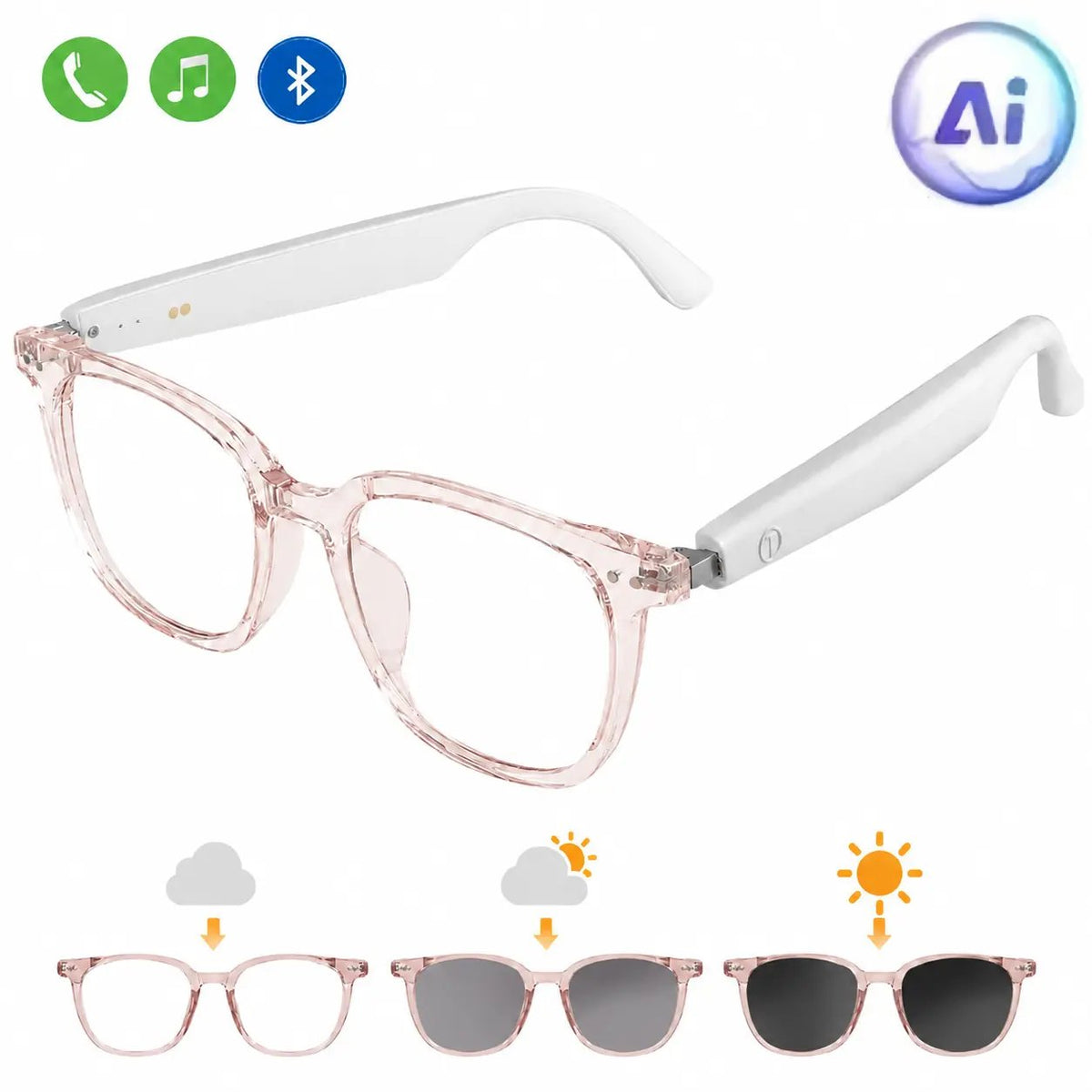 👓 VUB Smart Translation Glasses – Unisex Bluetooth Audio Eyewear with Real-Time AI Translation, Photochromic Transition Lenses, Blue Light Filtering & Tortoiseshell Frame