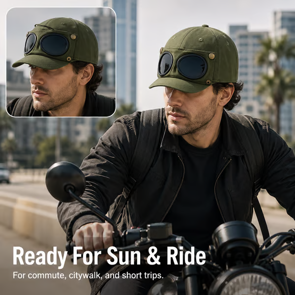 🧢 Detachable Goggle Pilot Cap — Vintage Washed Cotton Streetwear 😎
