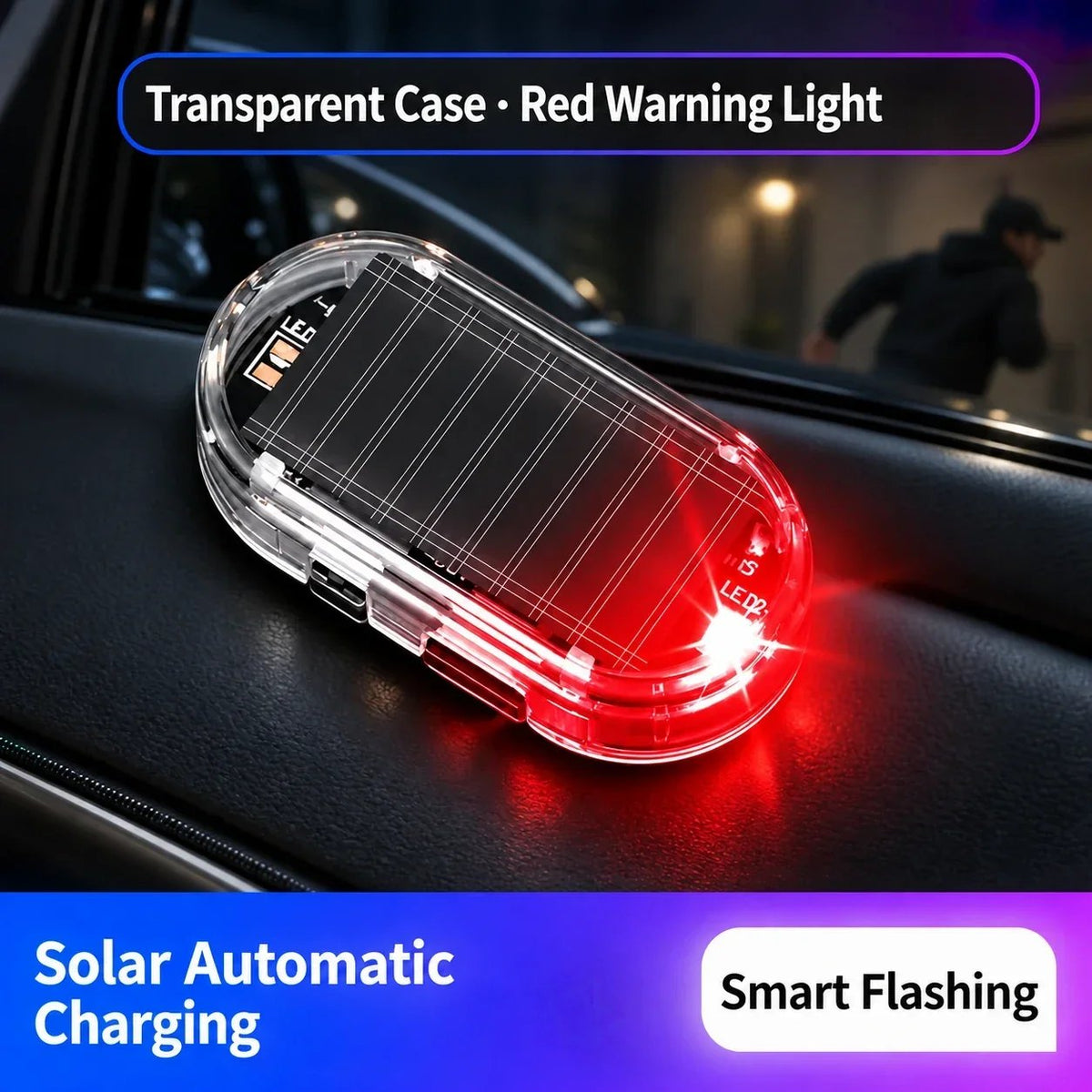 Solar Powered Fake Car Alarm Light, Auto Light Sensor LED Simulated Security Warning Flashing Light - image 9